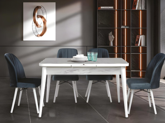 White Extending Dining Table Designer Tabletop Modern Dining Room Furniture