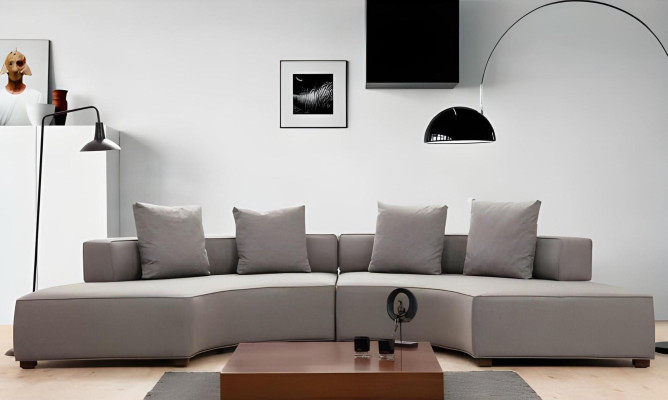 Corner sofa U-shape modern design textile material white solid color textile wood