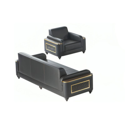 Study three-seater sofa with armchair black plain style living room