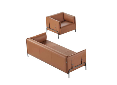 Office 2-piece 3-seater with armchair Brown Solid Modern Design