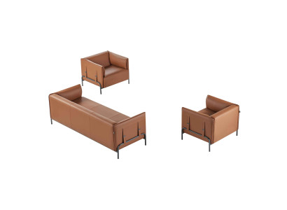 Office seating set 3-piece 3-seater with 2x armchairs, study, brown color