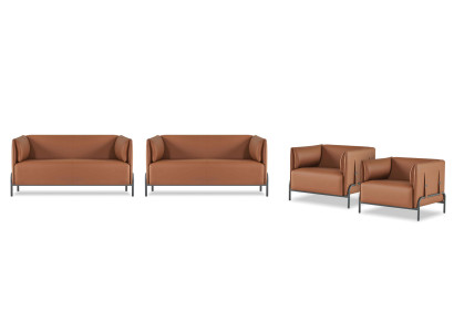 Office set 4-piece 2x armchair with 2x armchair brown plain modern