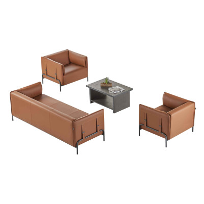 Office room set 4-piece 3-seater 2x armchairs coffee table brown gray two-tone