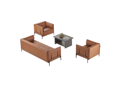Office room set 4-piece 3-seater 2x armchairs coffee table brown gray two-tone