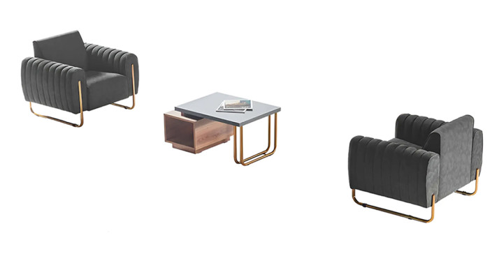 Office Set 3-piece 2x Armchairs Coffee Table Brown Gray Modern Design