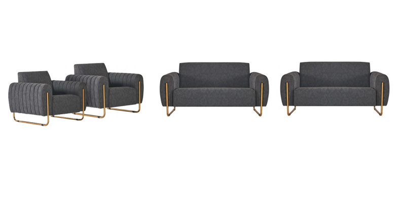 Home office fabric sofas 4-piece set: 2x two-seater with 2x armchair, gray, solid color