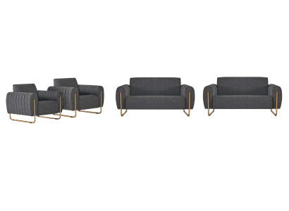 Home office fabric sofas 4-piece set: 2x two-seater with 2x armchair, gray, solid color