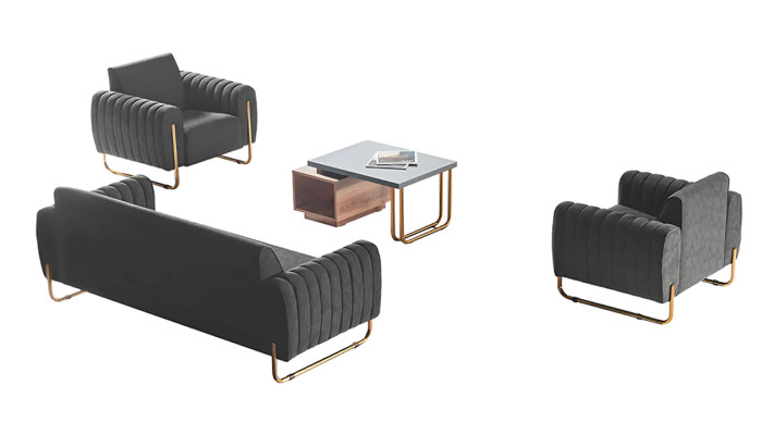 Home office fabric sofas set: 3-seater, 2 armchairs, coffee table, modern style