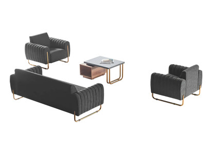 Home office fabric sofas set: 3-seater, 2 armchairs, coffee table, modern style