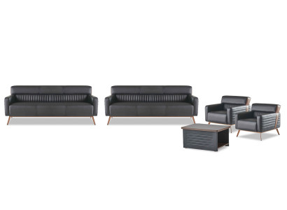 Designer black seating set 2x armchairs three-seater coffee table 5-piece set