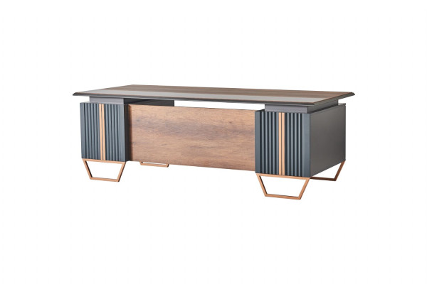 Desk Study Room Office Table Rectangular Shape Gray Brown Two-Tone