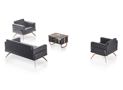 Study Room Set 4-Piece 3-Seater 2x Armchair Coffee Table Gray Solid Color Style