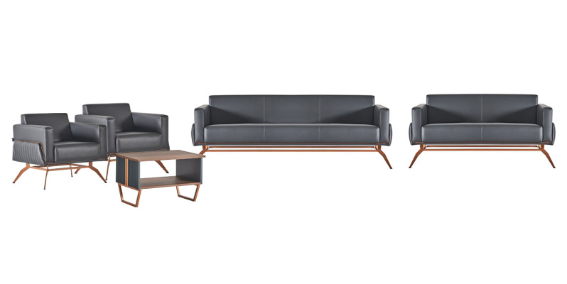 Office room set 5-piece 3-seater, 2-seater, 2x armchair, coffee table, gray brown