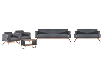 Office room set 5-piece 3-seater, 2-seater, 2x armchair, coffee table, gray brown