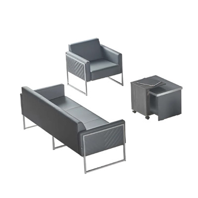Office set 3-piece 3-seater armchair coffee table gray solid color modern