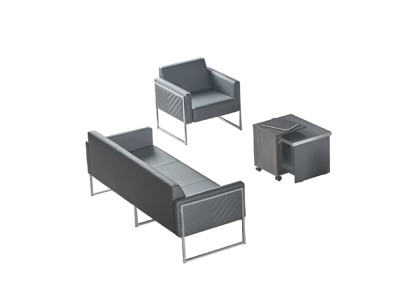 Office set 3-piece 3-seater armchair coffee table gray solid color modern