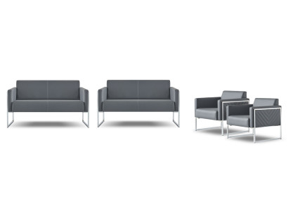 Office Set 4-piece 2x 2-Seater with 2x Armchair Gray Solid Modern