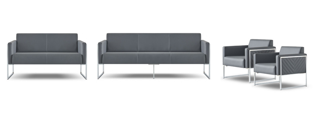 Study room set 4-piece 3-seater 2-seater 2x armchairs gray solid color modern