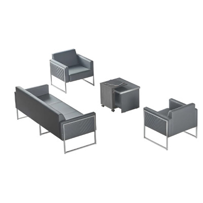 Home office set 4-piece 3-seater 2x armchair coffee table gray solid color style