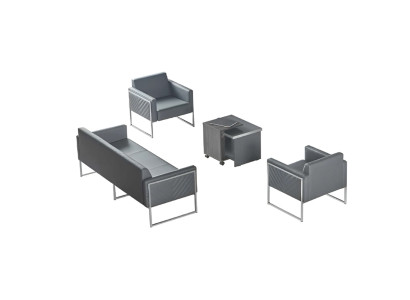 Home office set 4-piece 3-seater 2x armchair coffee table gray solid color style