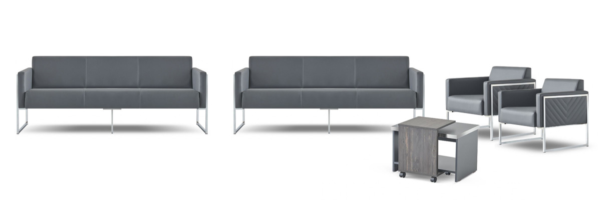 Office set 5-piece 2x 3-seater 2x armchair coffee table gray solid color