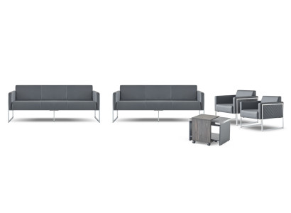 Office set 5-piece 2x 3-seater 2x armchair coffee table gray solid color