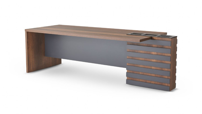 Office desk, brown and gray, two-tone, modern design, rectangular, for study rooms
