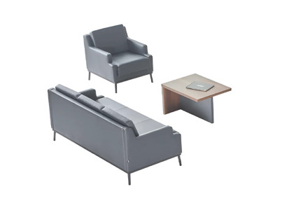 Office set 3-piece 3-seater armchair coffee table modern dark gray