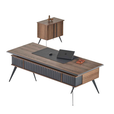 Office Room Set, 2-Piece Desk, Chest of Drawers, Brown, Gray, Two-Tone, Modern