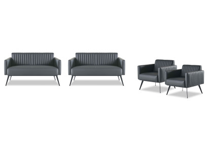 Office room set 4-piece 2x 2-seater 2x armchair black solid color modern
