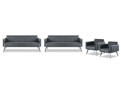 Home office set 4-piece 2x 3-seater 2x armchair black solid color modern