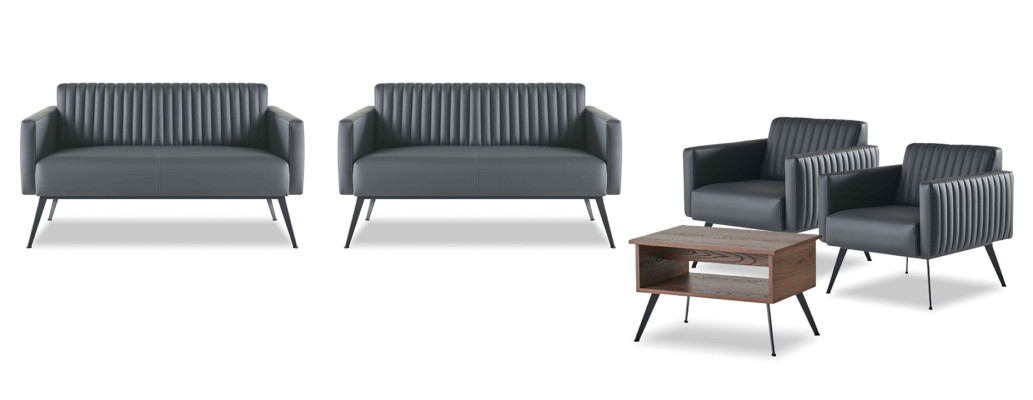 Office room set 5-piece: 2x 2-seater, 2x armchair, coffee table, black-brown