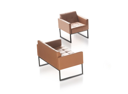 Study Room Brown Set 2-Piece 2-Seater with Armchair Solid Color Modern Style