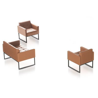 Office set 3-piece 2-seater 2x armchair brown solid color living room