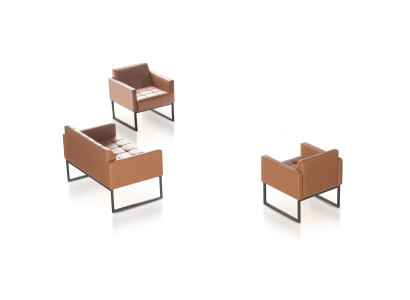 Office set 3-piece 2-seater 2x armchair brown solid color living room