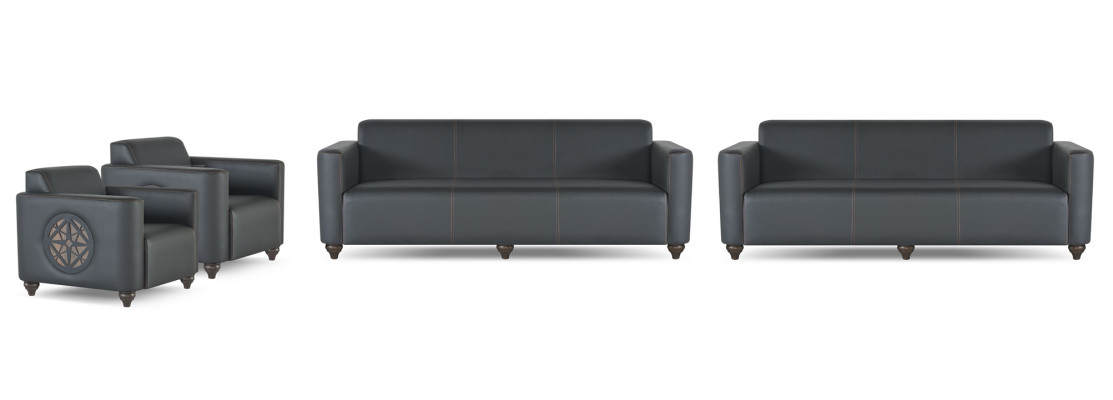 Office set, 4-piece: 2 x 3-seater, 2 x armchair, black, solid color, modern