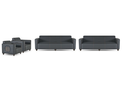 Office set, 4-piece: 2 x 3-seater, 2 x armchair, black, solid color, modern