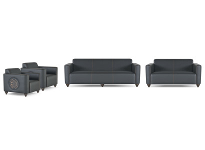 Office Room Set 4-piece 3-Seater 2-Seater 2x Armchairs Black Solid Color