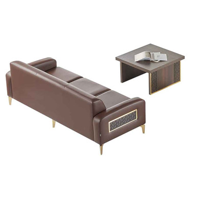 Study room set, 2-piece, 3-seater with coffee table, brown, solid color, living room