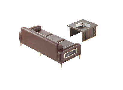 Study room set, 2-piece, 3-seater with coffee table, brown, solid color, living room