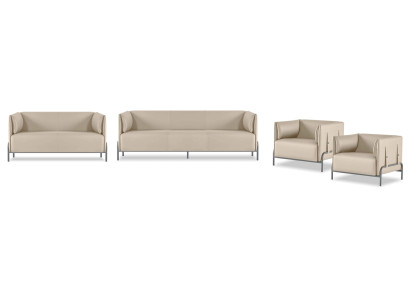 Beige faux leather seating luxurious 3-seater 2x armchairs 2-seater 4-piece set