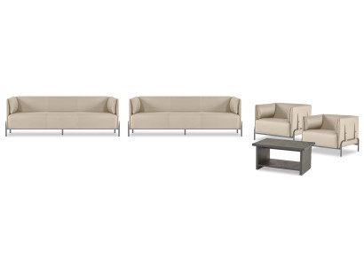 Office Room Set 5-piece Beige 2x 3-Seater 2x Armchair Gray Coffee Table Modern