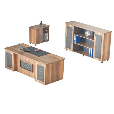 Study set 3-piece office table sideboard chest of drawers storage brown black
