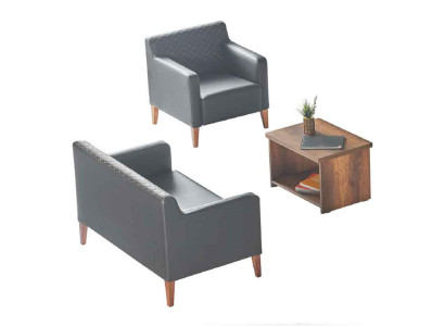 Home office set 3-piece 2-seater armchair coffee table black brown modern