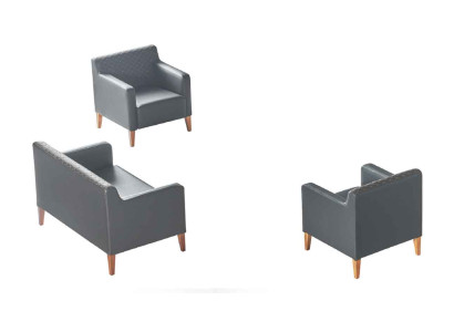 Office Set 3-piece 2-seater 2x Armchair Black Solid Color Living Room