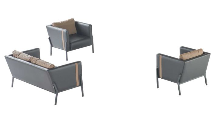 Home office seating luxurious faux leather 2-seater 2x leather armchairs