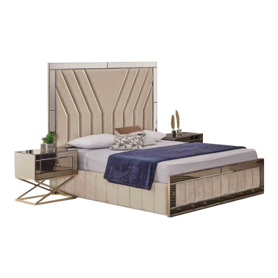 Luxury Bedroom Set Designer Double Bed Wood 2x Nightstands 3-piece Set