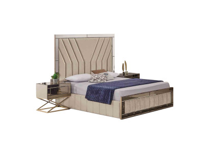 Luxury Bedroom Set Designer Double Bed Wood 2x Nightstands 3-piece Set