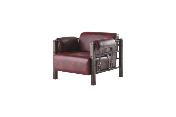 Leather armchair, armchair, Bordeaux, reclining chair, leather, wood, modern, 1-seater