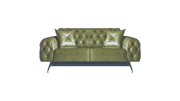 Leather Sofa 2-Seater Sofa Green Upholstery Classic Cushion Chesterfield Sofa